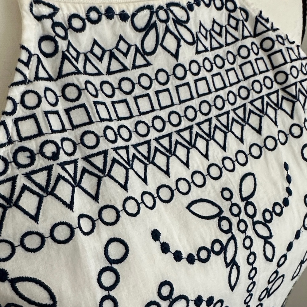 Parker White Dress with Navy Embroidery - Picture 4 of 11